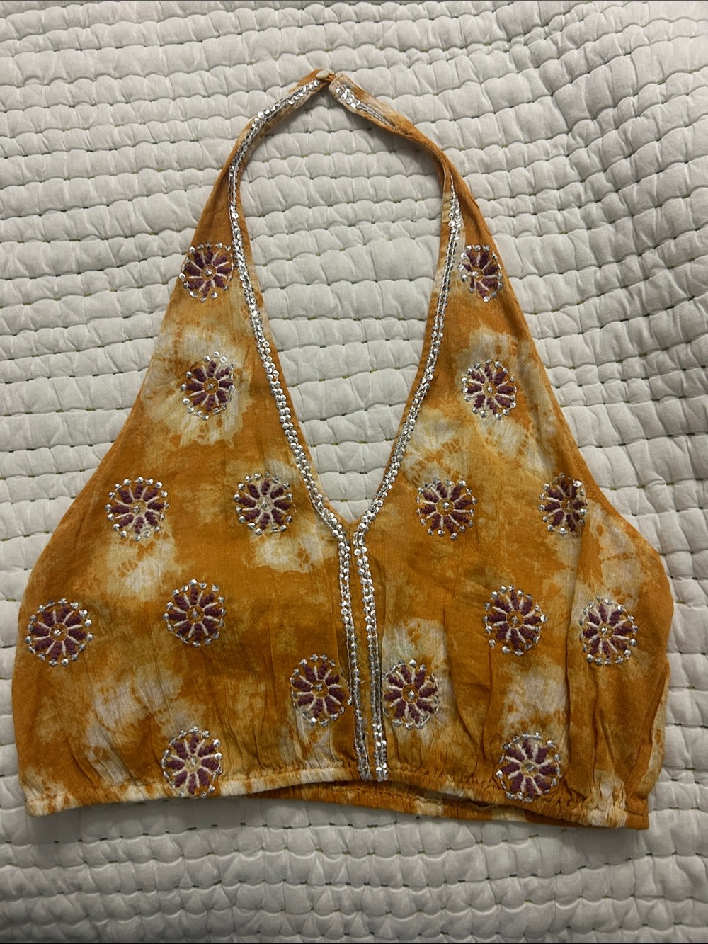 Pull&Bear yellow Halter Sequin Embellished Crop Top